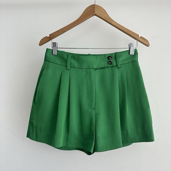 REISS Shorts Womens 4 US Green High Waist Pleated Sofie Old Money Quiet Luxury - Picture 3 of 15